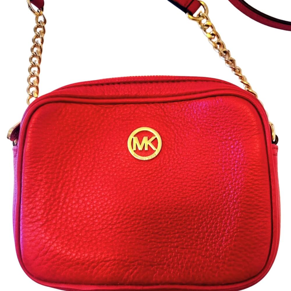 Michael Kors Fulton Chain Red Leather Shoulder Bag